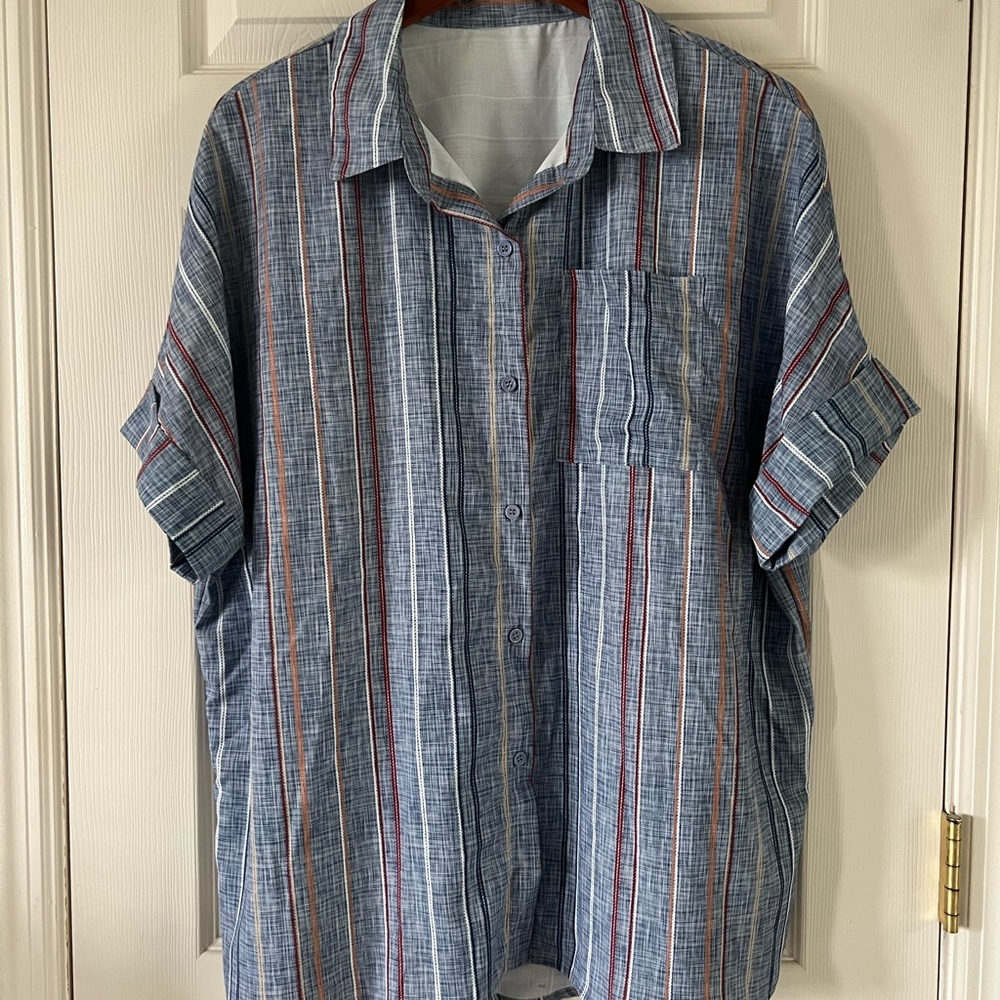 Unknown brand. 2xl. Blue button down shirt with stripes.